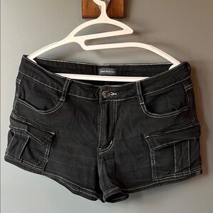 Black Cargo Denim Shorts - Women's
